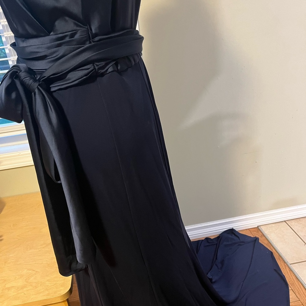 [12]Vera Wang Blue Bride Gown Wedding Party Dress with a Train Satin - Picture 6 of 8